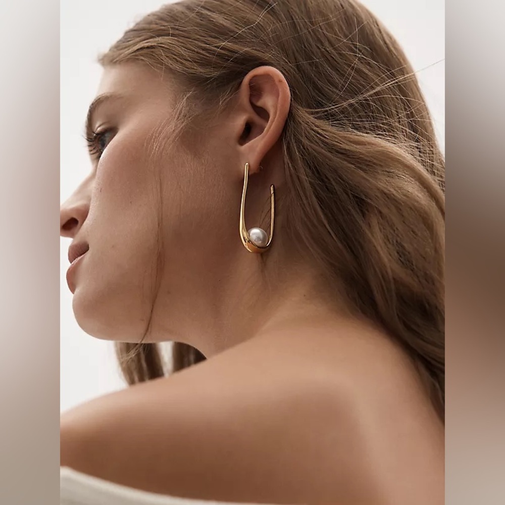 New Anthropologie Pearl Vintage Hoop Earrings - Picture 11 of 16